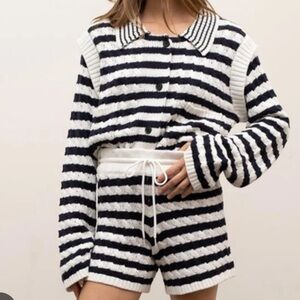 Moon River Navy and White Striped Cardigan